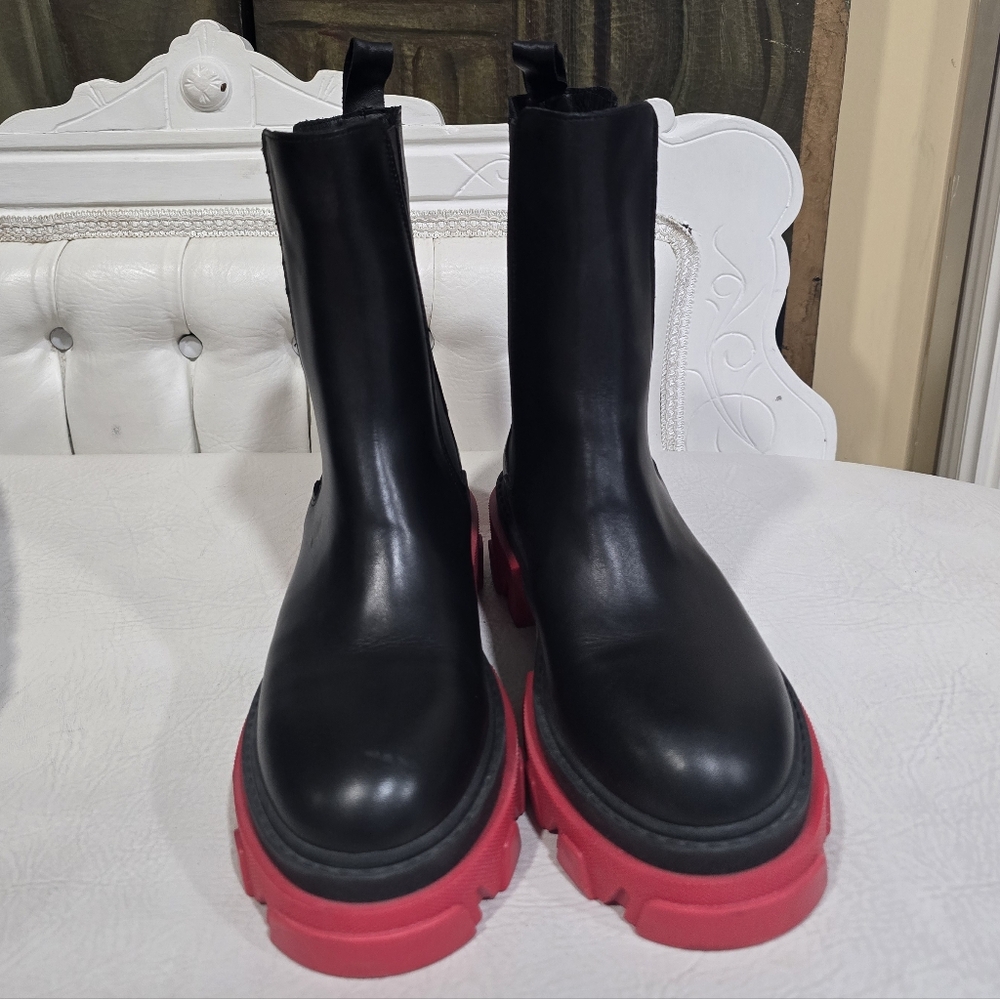 UnLace Italy Black Leather Chelsea Boots - Red Lug Sole - EU 38 NWT